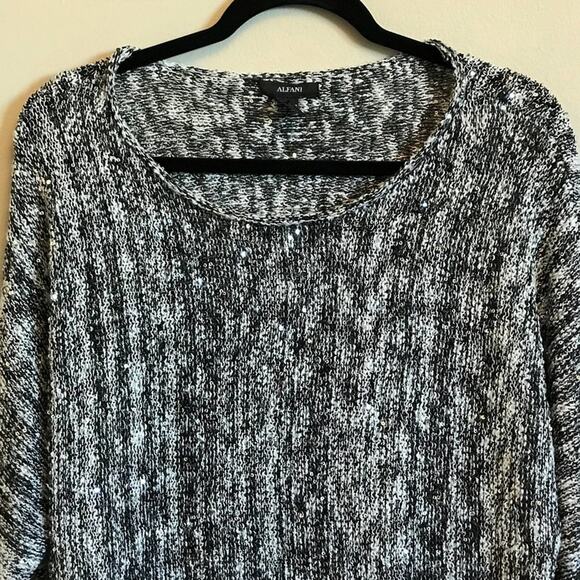 Alfani M black silver sequin long sleeve blouse knitwear bohemian - Picture 2 of 7